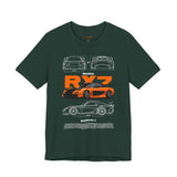 Orange Retro JDM Inspired Sports Coupe Blueprint Unisex Heavy Cotton Tee Street Racing Art Shirt for Car Lovers Daily Wear