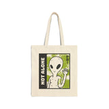 Not Alone Alien Tote Bag Sci Fi Extraterrestrial UFO Design Canvas Bag Space Lover Reusable Eco Friendly Durable Shopping Travel Lifestyle Tote Cotton Canvas Tote Bag