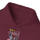 The Charmer Unisex Heavy Blend Hooded Sweatshirt Futuristic Butterfly Neon Cyber Aesthetic Graphic Hoodie Streetwear Fashion Statement