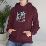 Fearless Memory Unisex Heavy Blend Hooded Sweatshirt Graphic Hoodie Black Astronaut Space Warrior Futuristic Sci Fi Bold Streetwear Artistic Fashion Outfit