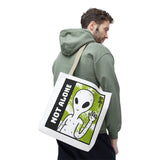 Not Alone Alien Tote Bag Sci Fi Extraterrestrial UFO Design Canvas Bag Space Lover Reusable Eco Friendly Durable Shopping Travel Lifestyle Tote