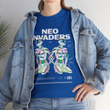 Neo Invaders Futuristic Holographic Graphic Unisex Heavy Cotton Tee Bold Sci Fi Cyberpunk Streetwear Statement T Shirt