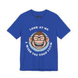 Smiling Monkey Cartoon Good Luck Design Unisex Heavy Cotton Tee Funny Cute Graphic Shirt Positive Vibes Humor Artwork Casual Wear Gift For Friends