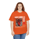 Heart Flower Graphic Unisex Heavy Cotton Tee Comfortable Streetwear T Shirt Bold Red and Black Floral Heart Design Symbol of Love Strength and Vitality Perfect Gift for Friends Birthdays and Casual Everyday Wear