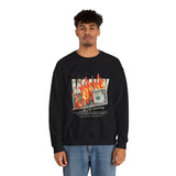 Money Is Not Just Currency Burning Dollar Graphic Unisex Heavy Blend Crewneck Sweatshirt Hustler Streetwear Motivational Cash Fire Design