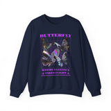 Unisex Heavy Blend Crewneck Sweatshirt Butterfly Holographic Graphic Pullover Black Streetwear Where Elegance Takes Flight Trendy Aesthetic Fashion Outfit