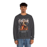 Fighter Resilience Victorious Flame Statue Graphic Unisex Heavy Blend Crewneck Sweatshirt Motivation Streetwear Pullover
