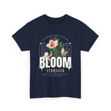 Bloom Stronger Floral Graphic Black Unisex Heavy Cotton T Shirt Motivational Nature Inspired Aesthetic Streetwear Fashion Outfit