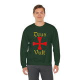 Unisex Deus Vult Crewneck Sweatshirt Medieval Crusader Cross Heavy Blend Fleece Pullover Warrior Knight Inspired Vintage Christian Symbol Streetwear