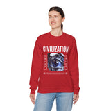 Civilization Eye Of Memory Graphic Unisex Heavy Blend Crewneck Sweatshirt Futuristic Visionary Streetwear Abstract Blue Eye Pullover
