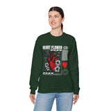 Heart Flower Graphic Unisex Heavy Blend Crewneck Sweatshirt Comfortable Streetwear Pullover Bold Red and Black Floral Heart Design Symbol of Love Strength and Vitality Perfect Gift for Friends...