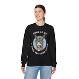 Look At Me I Wish You Good Luck Funny Donkey Unisex Sweatshirt Hilarious Cartoon Graphic Pullover Positive Vibes Humor Design Cozy Casual Wear Gift Idea