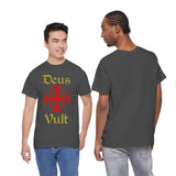 Deus Vult Unisex T Shirt Medieval Crusader Cross Graphic Tee Warrior Knight Inspired Vintage Christian Symbol Heavy Cotton Streetwear