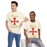 Unisex Deus Vult T Shirt Medieval Crusader Cross Graphic Tee Warrior Knight Inspired Vintage Christian Symbol Heavy Cotton Streetwear