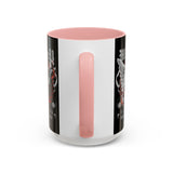 Money Bright Angel Accent Coffee Mug 11oz 15oz Gothic Statue Black Ceramic Cup with Red Flames and Cash Design for Hustlers