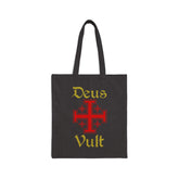 Deus Vult Tote Bag Cotton Canvas Medieval Knight Cross Crusader Shield Christian Warrior Faith Design Durable Reusable Eco Friendly Shopping Carry Bag