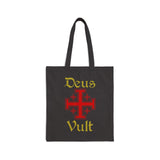 Deus Vult Tote Bag Cotton Canvas Medieval Knight Cross Crusader Shield Christian Warrior Faith Design Durable Reusable Eco Friendly Shopping Carry Bag