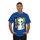 Not Alone Alien Unisex T Shirt Cartoon UFO Graphic Tee Extraterrestrial Sci Fi Space Themed Paranormal Conspiracy Inspired Streetwear Top