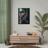 Joker Split Insanity Glossy Poster Bold Gothic Wall Art Dark Psychological Design Fiery Abstract Expression Print for Collectors, Creators, and Visionary Spaces