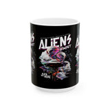 Aliens Exist UFO Ceramic Coffee Mug Sci Fi Extraterrestrial Alien Glitch Graphic Cup