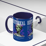 Historical Accent Coffee Mug 11oz 15oz Black Ceramic Cup with Greek Goddess Statue and Purple Floral Design for Art and History Lovers