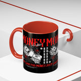 Money Ambition Accent Coffee Mug 11oz 15oz Black Ceramic Cup with Bold Red Typography and Cash Stack Design for Entrepreneurs and Hustlers