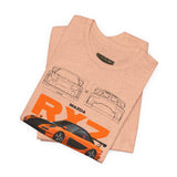 Orange Retro JDM Inspired Sports Coupe Blueprint Unisex Heavy Cotton Tee Street Racing Art Shirt for Car Lovers Daily Wear