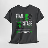 Final Stage Unisex Heavy Cotton Tee Graphic Black T Shirt Skull Neon Green Streetwear Futuristic Cyberpunk Bold Artistic Fashion Outfit