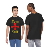 Deus Vult Unisex T Shirt Medieval Crusader Cross Graphic Tee Warrior Knight Inspired Vintage Christian Symbol Heavy Cotton Streetwear