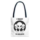 I Want To Believe Alien Tote Bag Sci Fi UFO Extraterrestrial Design Canvas Bag Space Mystery Reusable Eco Friendly Durable Shopping Travel Tote