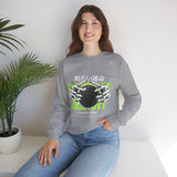 Destiny Fearless Pursuit of Happiness Unisex Heavy Blend Crewneck Sweatshirt Gothic Skeleton Hands Globe Graphic Streetwear Bold Motivational Pullover