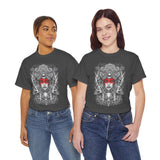 Mystic Warrior Goddess Unisex Heavy Cotton Tee Bold Monochrome Tribal Design Powerful Feminine Energy Streetwear Graphic T-Shirt for Art Lovers Festivals and Everyday Wear
