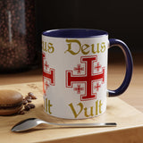 Deus Vult Accent Coffee Mug 11oz 15oz Red Cross Knight Crusader Ceramic Cup Bold Medieval Design Christian Symbol Faith Inspired Coffee Tea Gift Drinkware