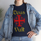 Deus Vult Unisex T Shirt Medieval Crusader Cross Graphic Tee Warrior Knight Inspired Vintage Christian Symbol Heavy Cotton Streetwear