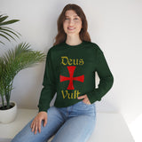 Unisex Deus Vult Crewneck Sweatshirt Medieval Crusader Cross Heavy Blend Fleece Pullover Warrior Knight Inspired Vintage Christian Symbol Streetwear