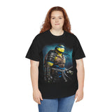 Urban Warrior Samurai Unisex Heavy Cotton Tee Fierce Armored Fighter Design Blue Warrior Energy Bold Strength Streetwear For Courageous Hustlers And Urban Legends