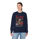 Unisex Heavy Blend Crewneck Sweatshirt Betrayed Angel Destroy Graphic Pullover Black Gothic Streetwear Fire Print Bold Motivational Urban Fashion Outfit