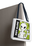 Not Alone Alien Tote Bag Sci Fi Extraterrestrial UFO Design Canvas Bag Space Lover Reusable Eco Friendly Durable Shopping Travel Lifestyle Tote