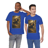Medieval Knight On Horseback Fantasy Art Unisex Heavy Cotton Tee Epic Warrior Adventure Graphic Shirt Heroic Battle Scene Streetwear Bold Artistic Design