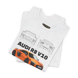 Orange Mid Engine Supercar Blueprint Artwork Unisex Heavy Cotton Tee High Performance Inspired Streetwear Graphic Shirt For Car Enthusiasts And Automotive Art Fans