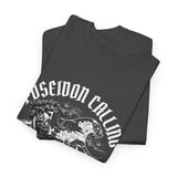 Poseidon Calling Surfing Ocean Waves Graphic Unisex Heavy Cotton Tee Greek God Poseidon Inspired Surf Streetwear T Shirt