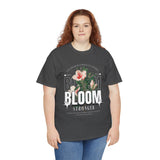 Unisex Heavy Cotton Tee Bloom Stronger Floral Graphic Black T Shirt Motivational Nature Inspired Aesthetic Streetwear Fashion Outfit
