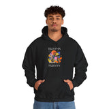 Blooms Person Unisex Heavy Blend Hooded Sweatshirt Graphic Hoodie Black Abstract Colorful Floral Head Artistic Streetwear Modern Creative Futuristic Fashion Outfit