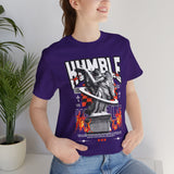 Humble Angel Statue Graphic Unisex Jersey Short Sleeve Tee Streetwear Fire Print T Shirt Bold Motivational Urban Fashion Outfit