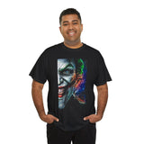 Jocker Split Insanity Unisex Heavy Cotton Tee Bold Gothic Streetwear Dark Psychological Art Design Statement Shirt for Fearless Thinkers and Risk Lovers