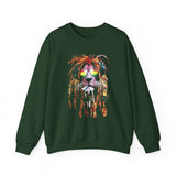 Rasta Lion Unisex Heavy Blend Crewneck Sweatshirt Reggae Inspired Bold Artistic Lion Headphones Design Jamaican Streetwear Symbol of Strength Rhythm and Chill Freedom by KLASSORO