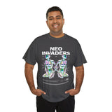 Neo Invaders Futuristic Holographic Graphic Unisex Heavy Cotton Tee Bold Sci Fi Cyberpunk Streetwear Statement T Shirt