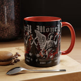 Money Bright Angel Accent Coffee Mug 11oz 15oz Gothic Statue Black Ceramic Cup with Red Flames and Cash Design for Hustlers