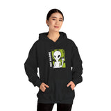 Not Alone Alien Unisex Hoodie UFO Graphic Pullover Sweatshirt Cartoon Extraterrestrial Sci Fi Space Themed Conspiracy Inspired Paranormal Streetwear