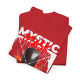 Mystic Mask Flames Graphic Unisex Heavy Cotton Tee Hustler Streetwear Motivational Dark Mystery Bold Design